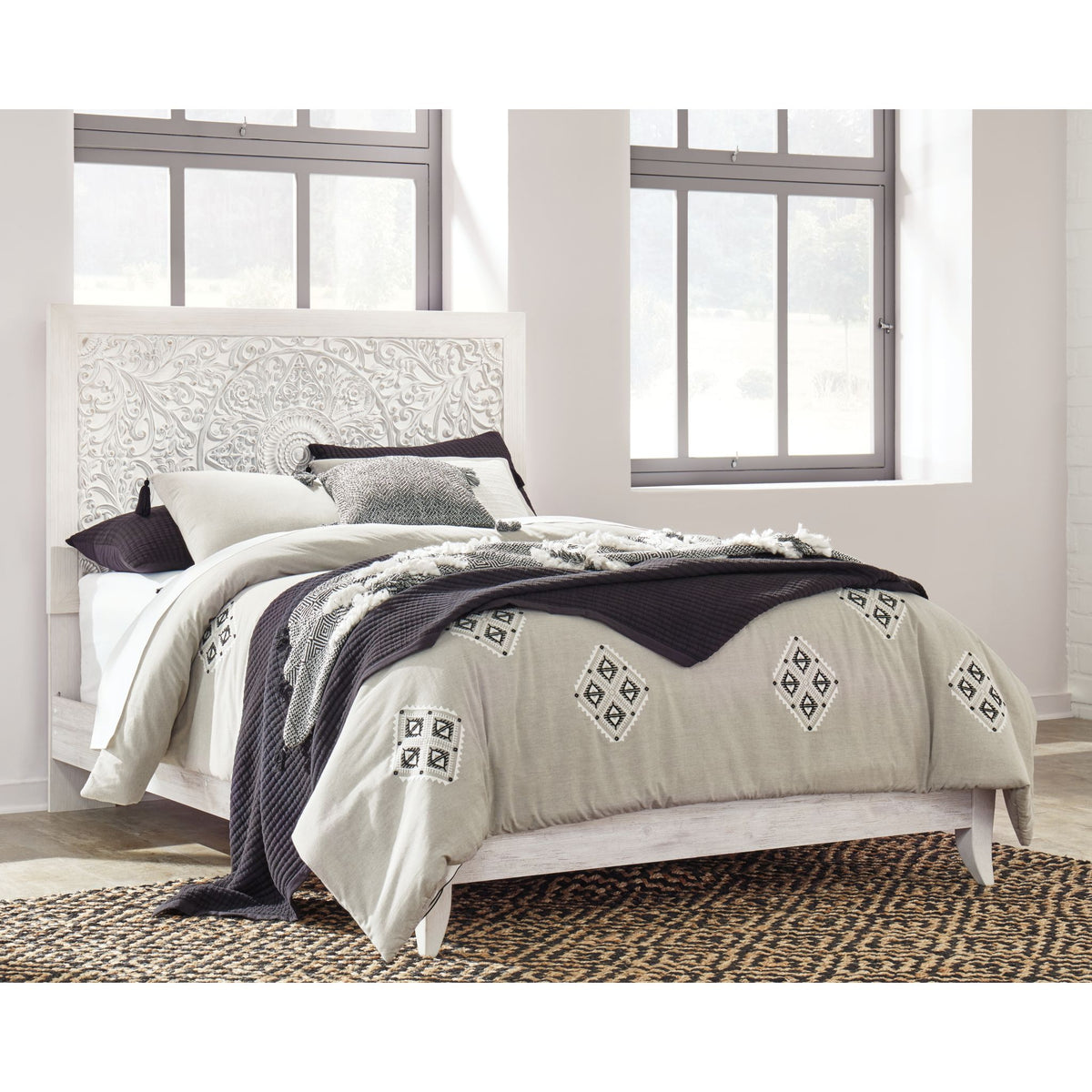 Jareth Panel Bed - Whitewash